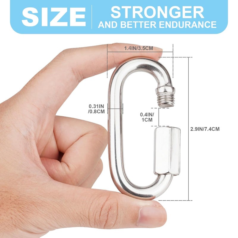 Vmuter 2 Pcs 3 Inch 304 Heavy Duty Stainless Steel Screw Chain Quick Links, 1540LB Capacity Carabiner Connector for Camping Outdoor Equipment Locking Hammocks Harness Leash - Image 2